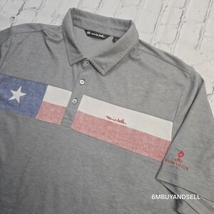TravisMathew Mens XXL Gray Texas Flag Polo Shirt The Dominion Golf Pima Cotton